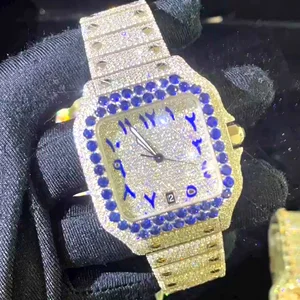 Wholesale Square Business Iced Out Moissanite Watch | VVS Skeleton Luxury Presidential Design with Sapphire Crystal Glass