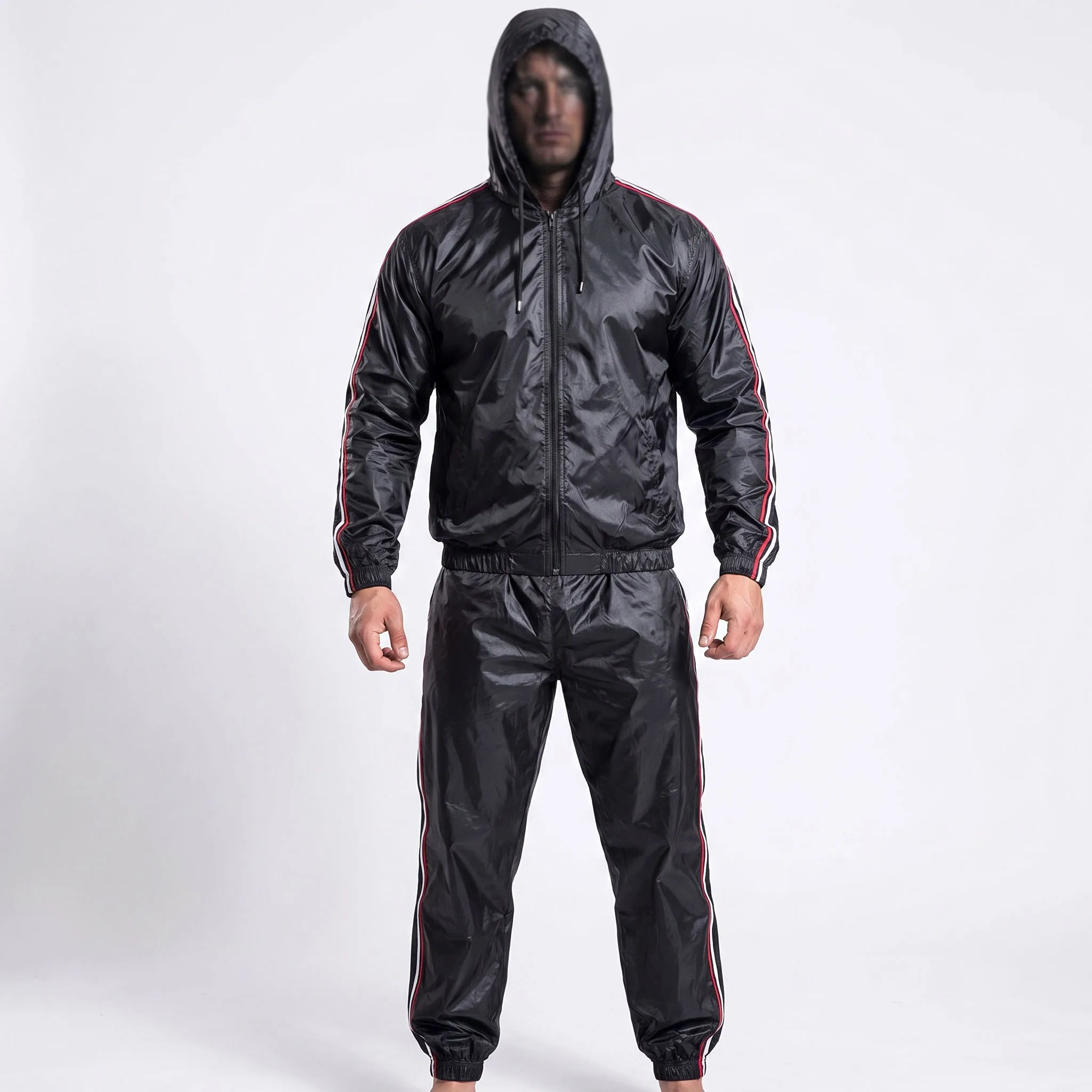OEM Custom Logo Hot Sauna Suit Weight Loss Sports Gym Elastic Waist Home Use Winter Polyester Plus Size Side Tape Leisure Bottom