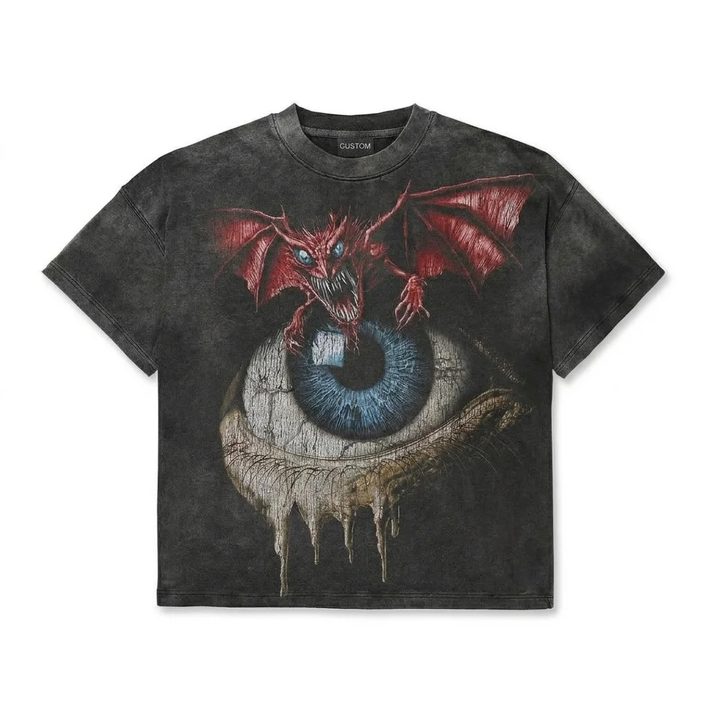 Custom Graphic Printed T Shirt Vintage Style Short Sleeves Acid Washed 100% Cotton T Shirt For Unisex Comfort Wear