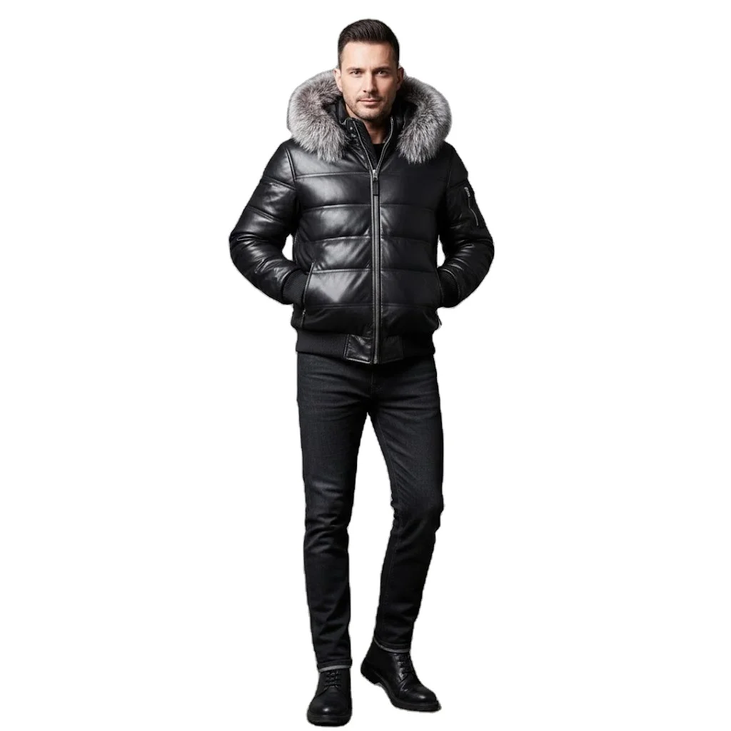 Glory Custom Men's High Quality Genuine Sheep Skin Leather Bomber Jacket Plus Size Zipper Eco-Friendly Vintage Winter Coat