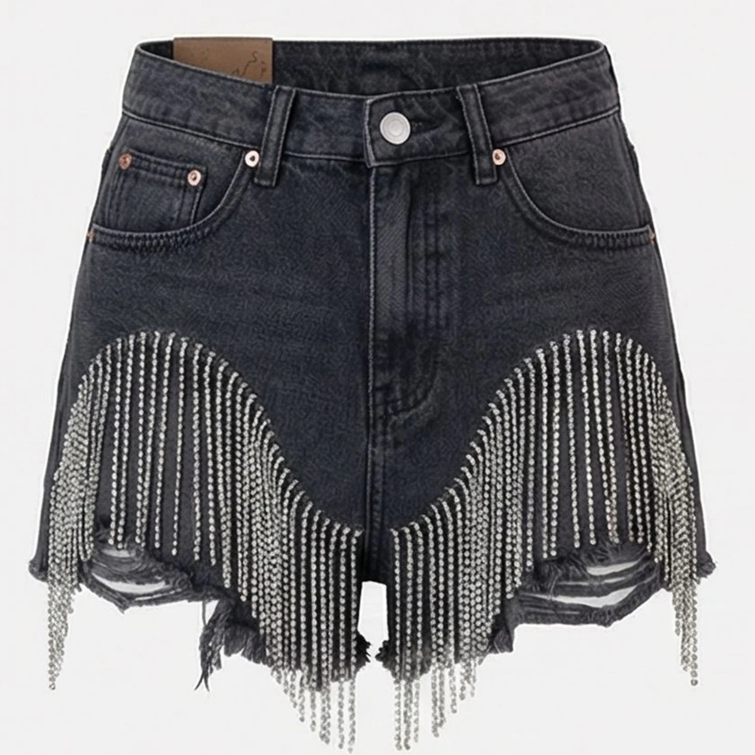 Custom Rhinestone Distressed Denim Short New Trendy Vintage Style Acid Washed Shorts For Unisex Street Wear & Casual Wear