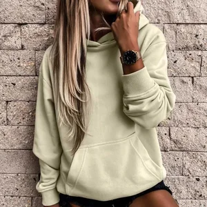 2026 Street Style Regular Fit High Weight Polyester Cotton Sweatshirt Ribbed Hem Front Pocket Casual Women Sportswear Hoodies