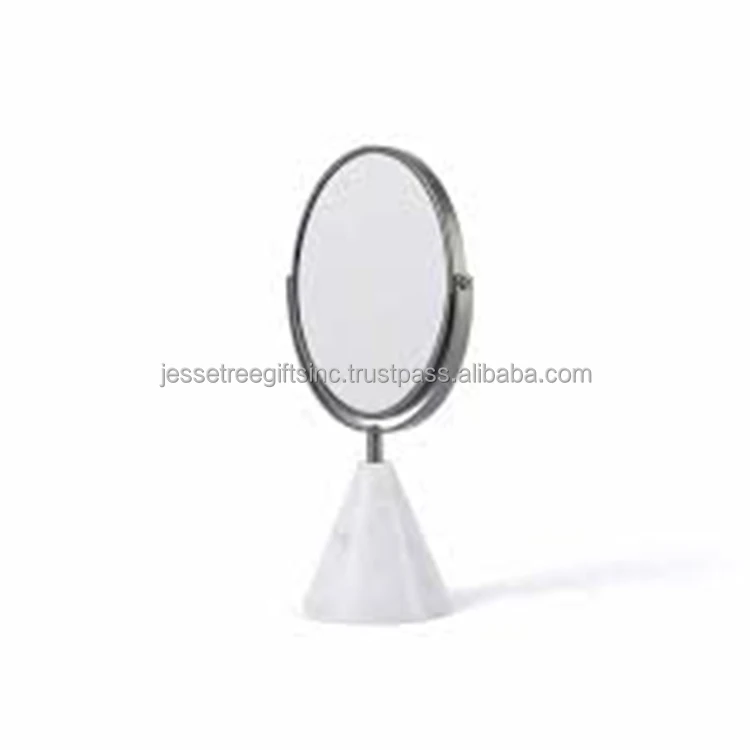 Metal Frame Table Mirror With Brown Marble Base Black Powder Coating
