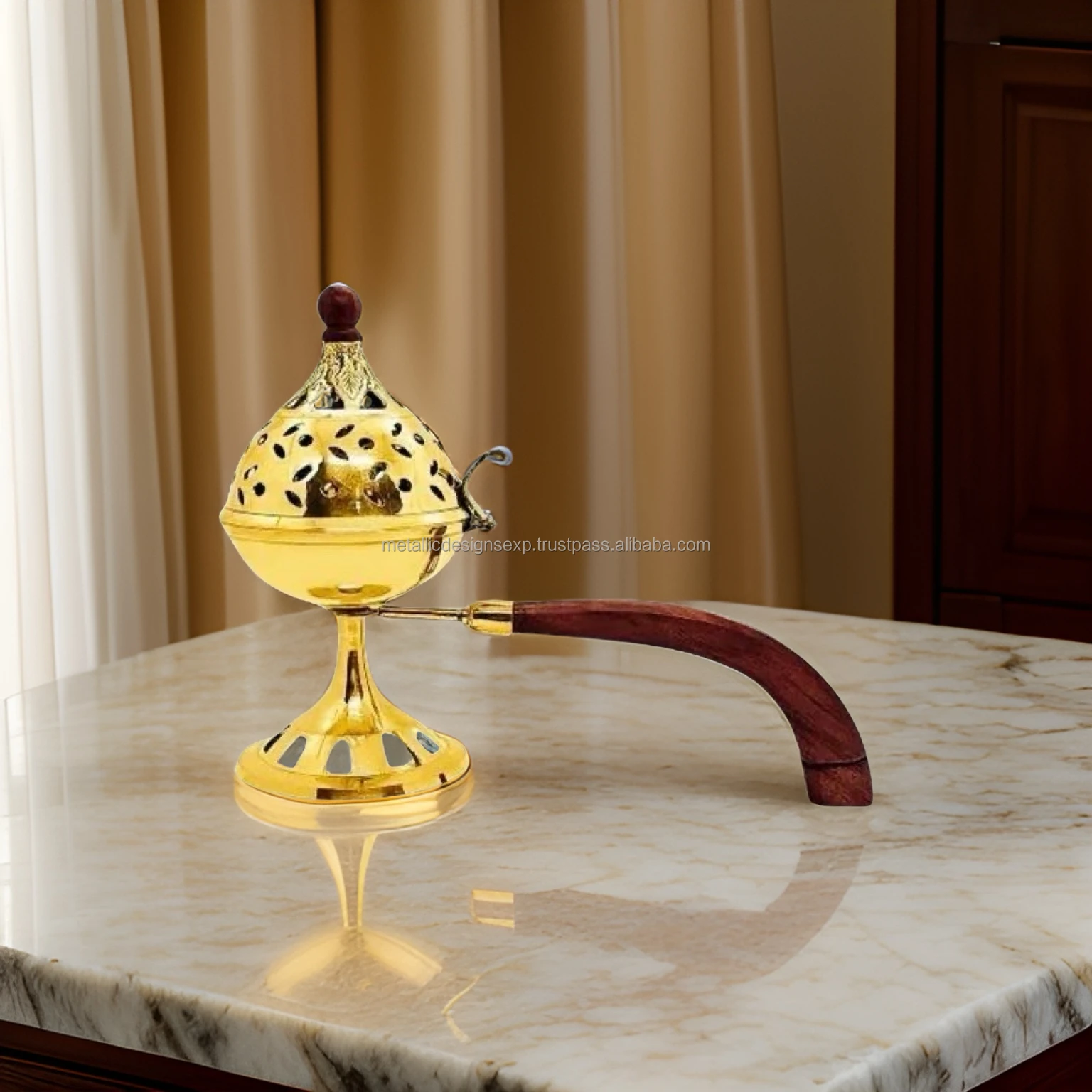 Arabic Style Stainless Steel Incense Burner With Wood Handle Use For