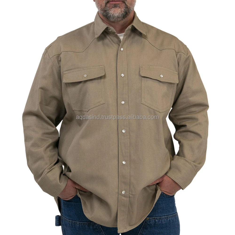 Men's Work Overalls Western Fire Resistant Fr Pearl Snaps Welding Shirt ...