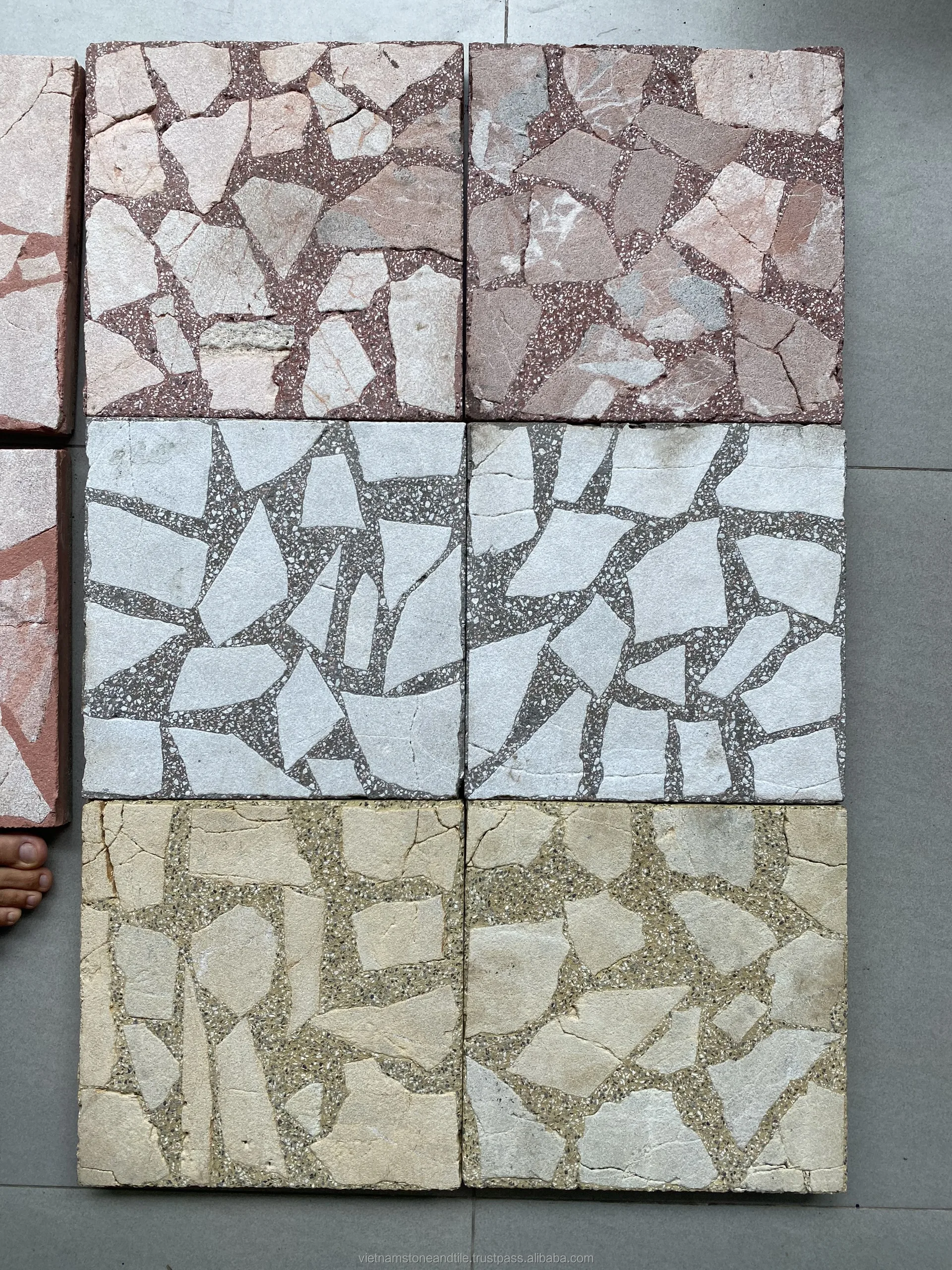Cement Terrazzo Tiles Colorful with Red, White, Grey, Yellow for Outdoor Floor for Homestay Projects Outside Areas