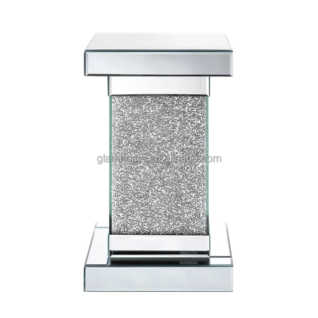 Modern bedroom smart side tables night stands mirrored wood luxury glass crystal LED hotel bedside table