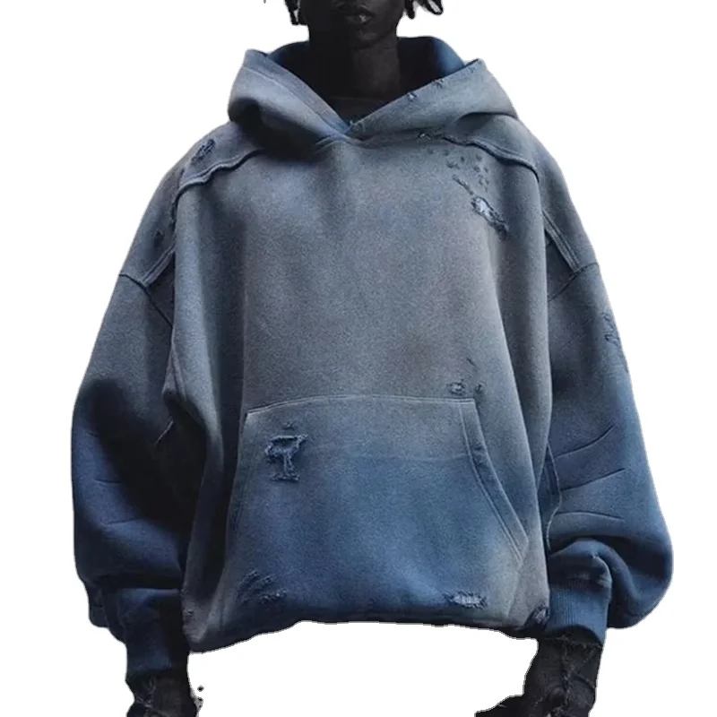 Glory Custom Sun Faded Washed Oversized Hoodies 100%Cotton Heavy GSM Pullover Distressed Vintage Sun Faded Hoodie For Casualwear