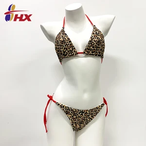 Customized Eco-Friendly Quick Dry Plus Size Fashion Leopard Print High Quality Sexy String Thong Bikini Two Piece Micro Bra