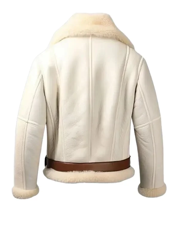 Luxury White Leather Jacket Men B3 Bomber Real Sheepskin Shearling Coat Winter Warm Fur Lined Aviator Flight Jacket Top