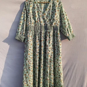 Hand Block Printed Maxi Dress Cotton Tier Maxi Dress Boho Dress Floral Print V-neck Long Maxi Gown For Women