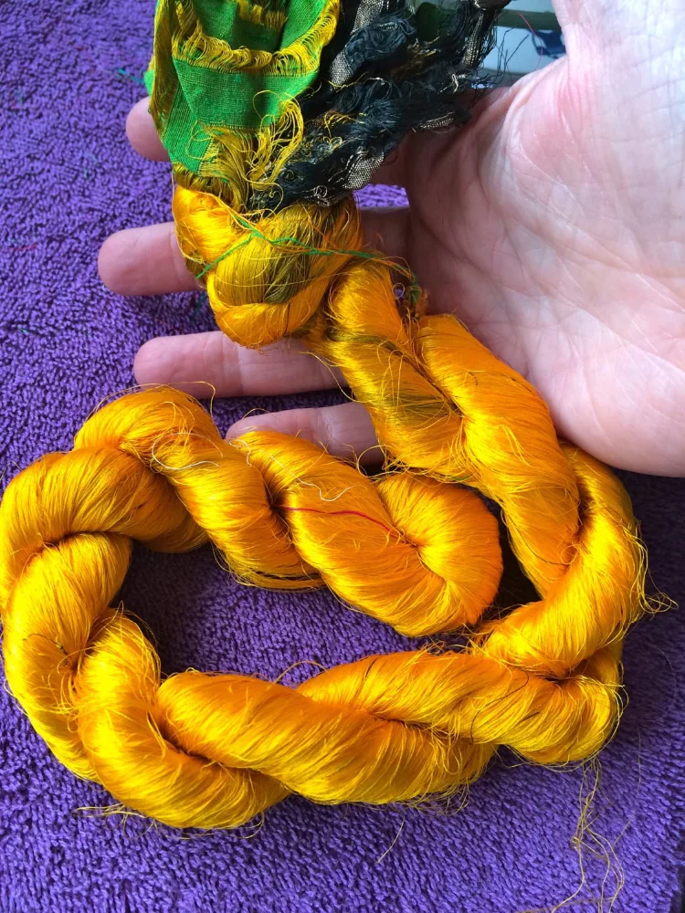 Recycled Sari Silk Yarn in Multicolor Per kg for Knitting Embroidery Weaving Art Crafts