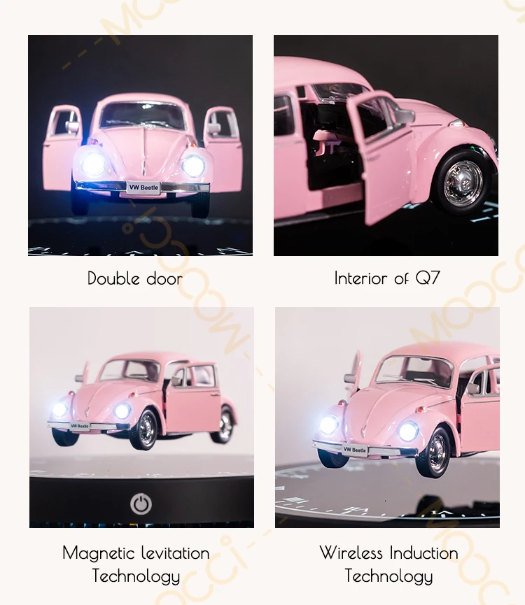 1:36 Romantic LED Lights VW Beetle 1967 Pink Metal Car Model Magnetic Levitating Floating Diecast Car for Tech Gift & Room Decor
