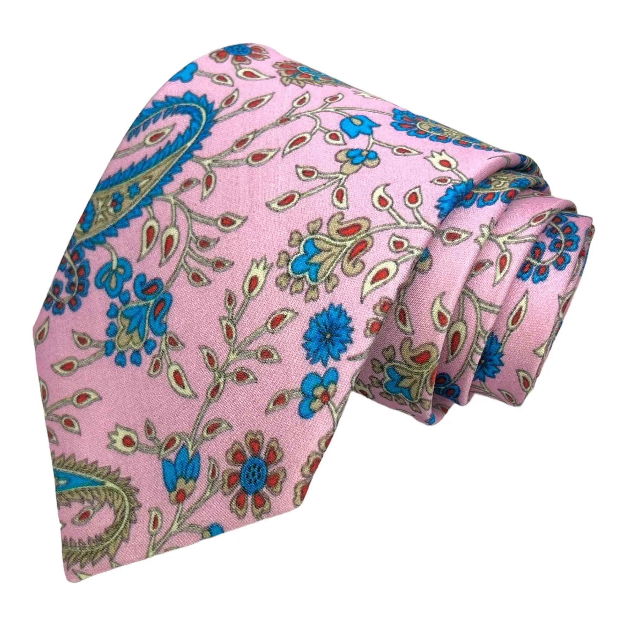 Tie Benon Men's Pink Paisley Printed Silk Tie