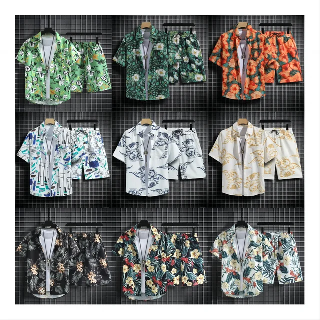 Summer Men's Short Sets 2 Piece Short Sleeve Beach Wear Jogging Suit Hawaii Men Two Piece Short Sets T Shirt and Shorts Set