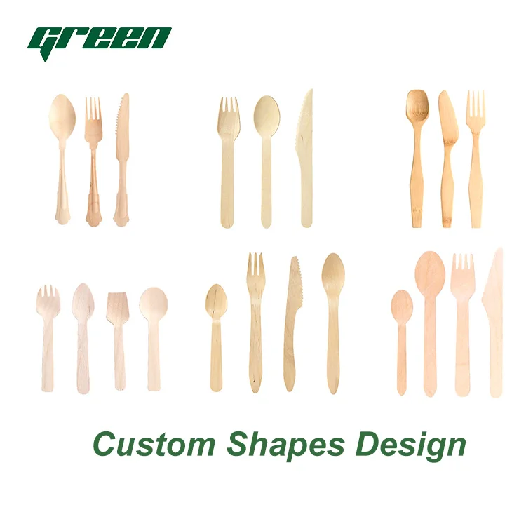 Eco Friendly Biodegradable Disposable Dinnerware Tableware Set Birch Wood Spoon and Fork Knife Set Wooden Cutlery