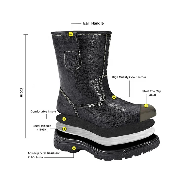 Oil Field Toe Guard Boots Underground Mining Coal Top Calf Wide Fit PU Sole Composite Cap And Kelvar Safety Leather Work Shoes