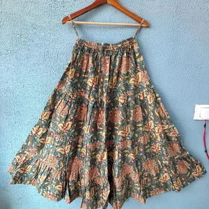 Handmade Hand Block Cotton Skirt Elastic Waist Breathable Traditional Block Print Sustainable Casual Clothing One Size