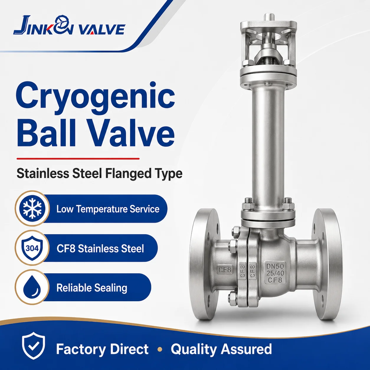 Ball valve CF8 Stainless Steel Extended Bonnet Valve for LNG and Liquid Nitrogen Service DN15-DN250 Flanged Cryogenic