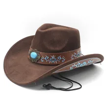 Wholesale Custom Logo Cowboy Hat Suede Wide Brim Western Rancher Fedora Hat Adjustable Outdoor Travel Men Women Party Wear