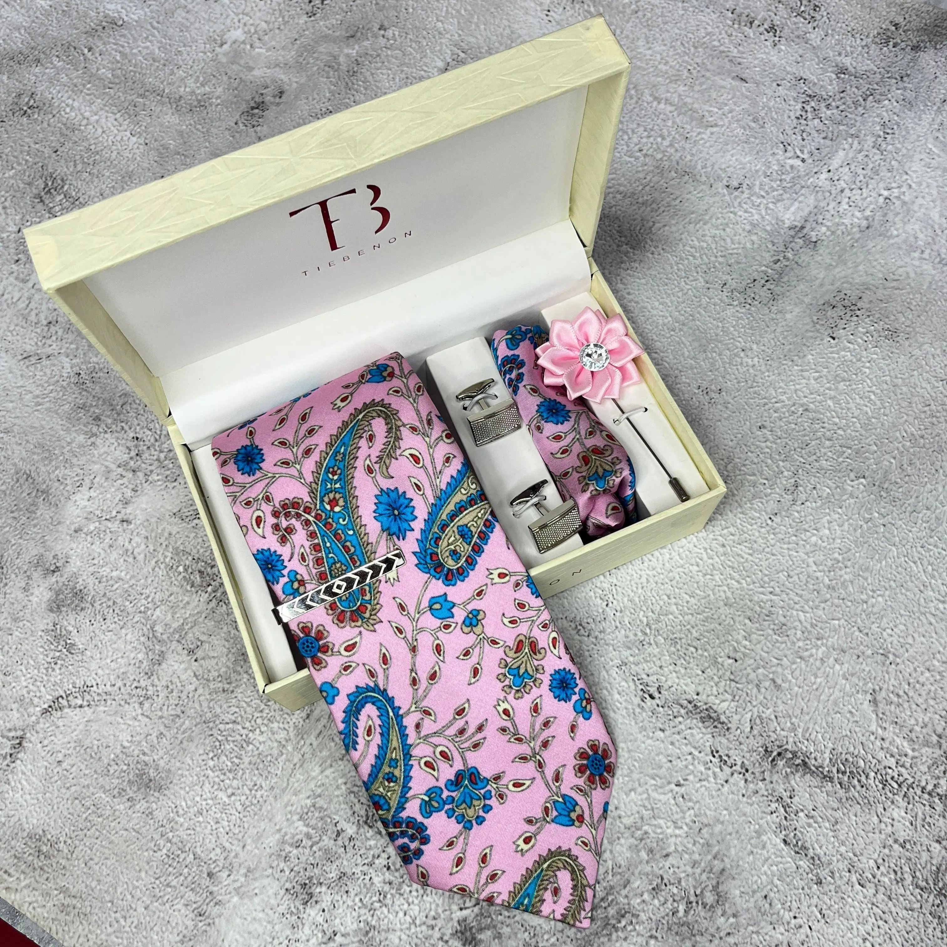 Tie Benon Men's Pink Paisley Printed Silk Tie