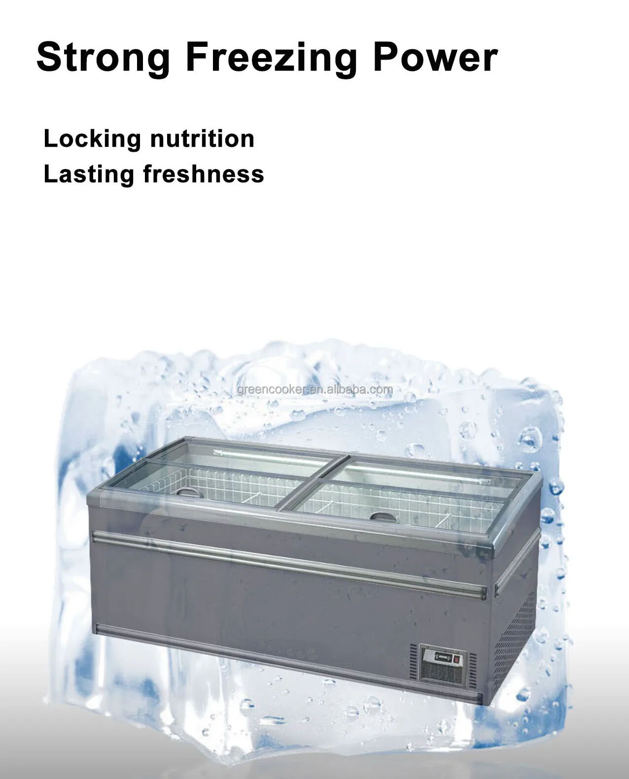 850l Supermarket Ice Cream Freezer Sliding Glass Door Deep Display