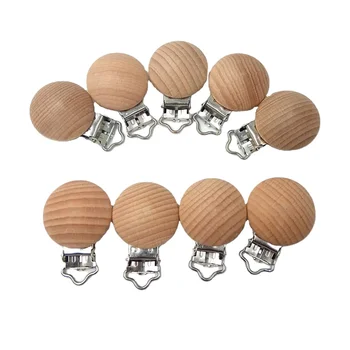 Customized LOGO 35mm Wood Pacifier Chain Accessory Natural Wood Pacifier Clip Holder Baby Soother Clip Wooden Dummy Clip