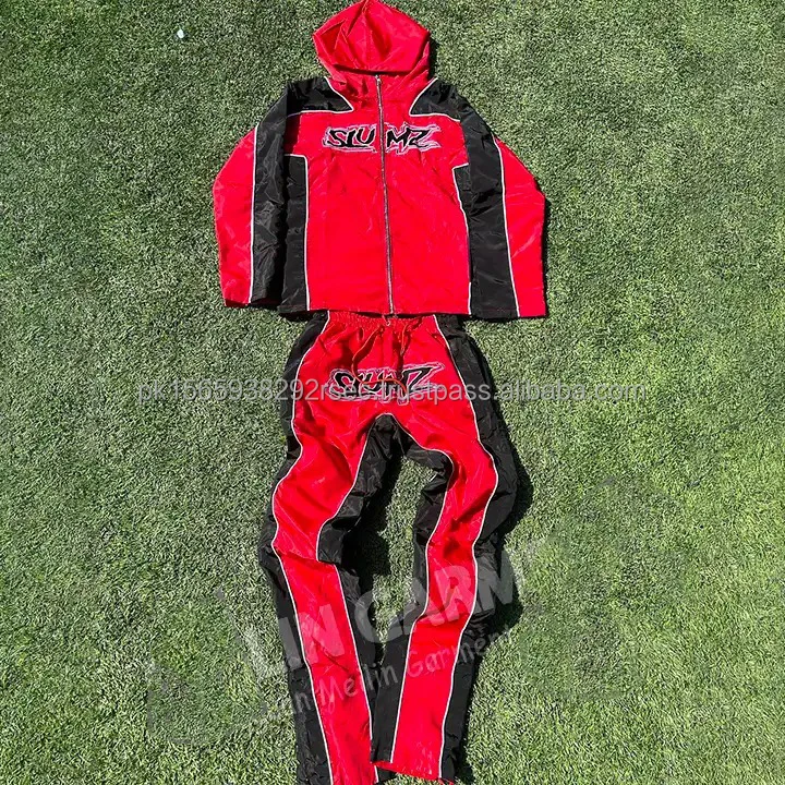Custom Nylon Sweat Suit Zip Up Jacket And Pants Set Men's Casual