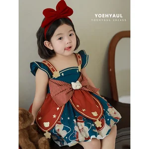 YOEHYAUL X4442 Factory Boutique Bow Lolita Style Party Dress for Toddler Girls 7-8 Years Custom Kids Girls Dress with Ruffled