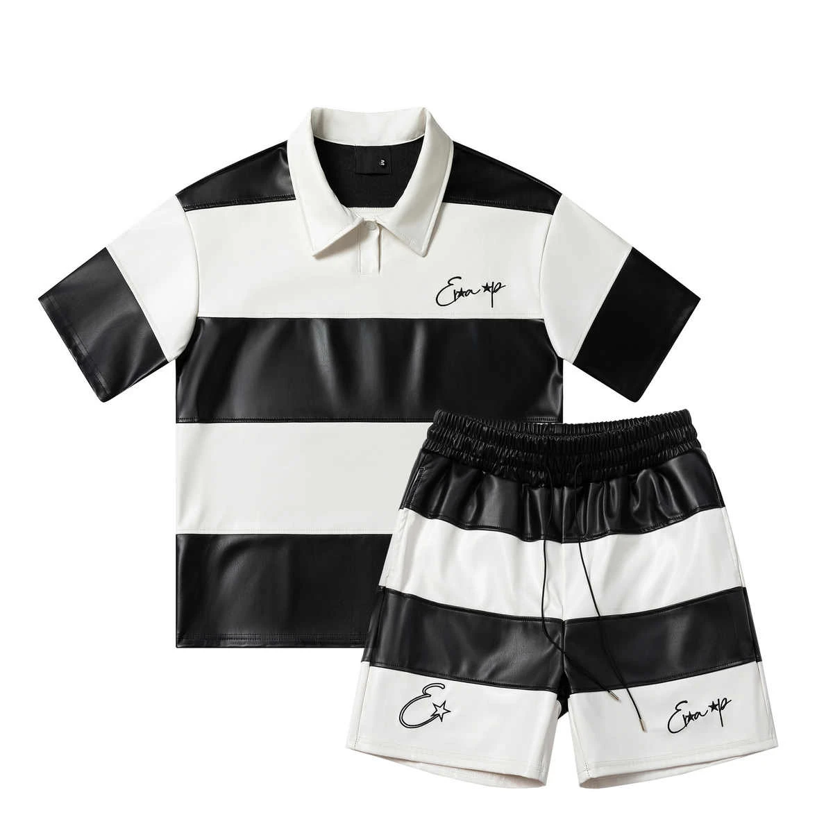 Glory Custom Men's Short Sleeve Shirts with Button-Up Lapel Collar Casual Canvas Checkered Pattern Woven Leather Fabrics Shorts