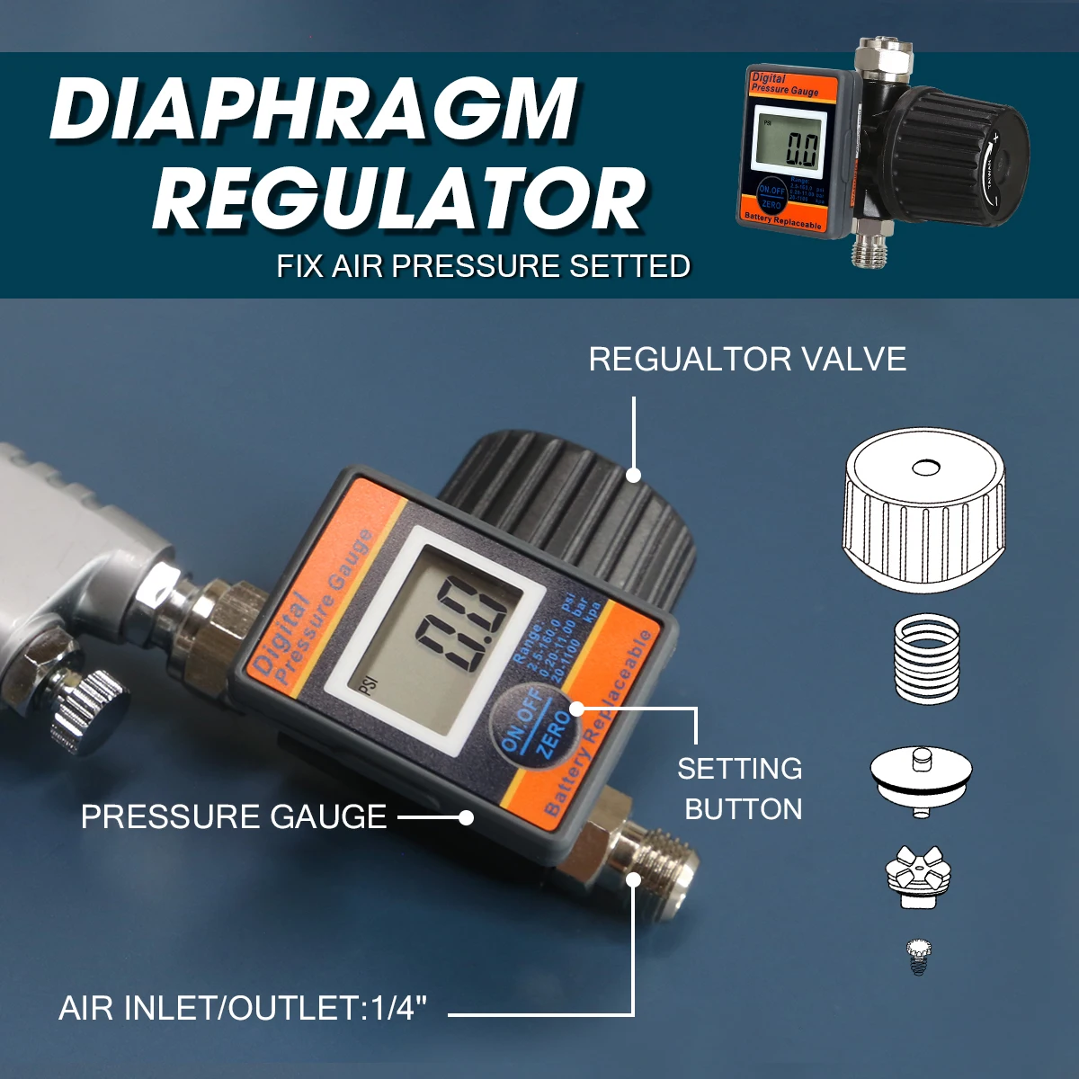 Regolatore Di Pressione Aria Per Pistola A Spruzzo - 1/4" G, Accessorio Pneumatico - Foto 9