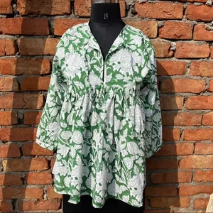 Hand Block Printed Cotton Floral Printed Top Tunic Bohemian Hippie Sexy Long Top For Women Gift For Her