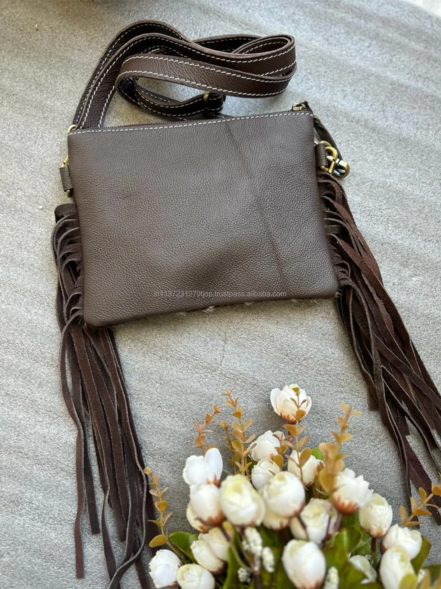 Merba Women's Handmade Cowhide Leather Hobo Bag - Aztec Patch Front, Double Handle, Canvas Body - View #2