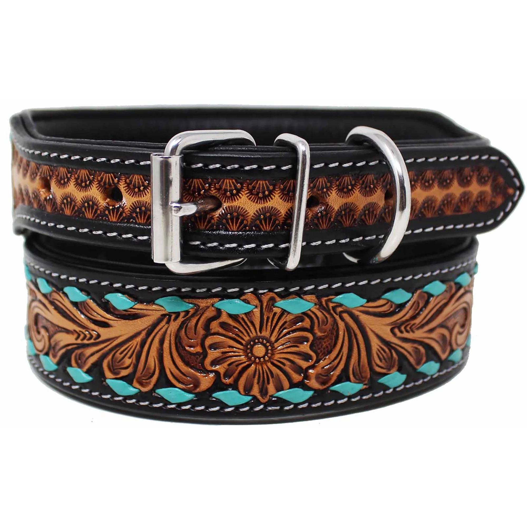 Floral Hand Tooling & Carving Soft Padded High Quality Leather Dog