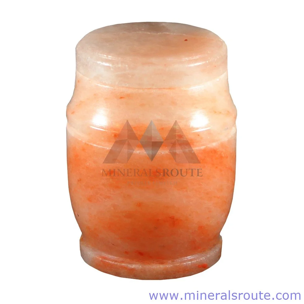High Quality Wholesale Custom Print Logo Salt Urn Pink Rock Himalayan Handmade Natural Decorative Piece Cremation Pink Salt Urn