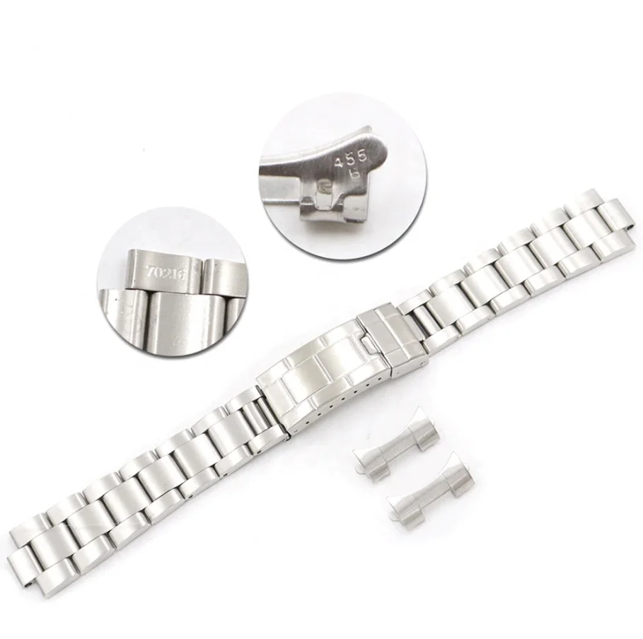 Rolamy New 20mm Steel Links Hollow Curved End Glide Lock Clasp Watch Band  Bracelet for Rolex Vintage Submarine Oyste 70216 455B