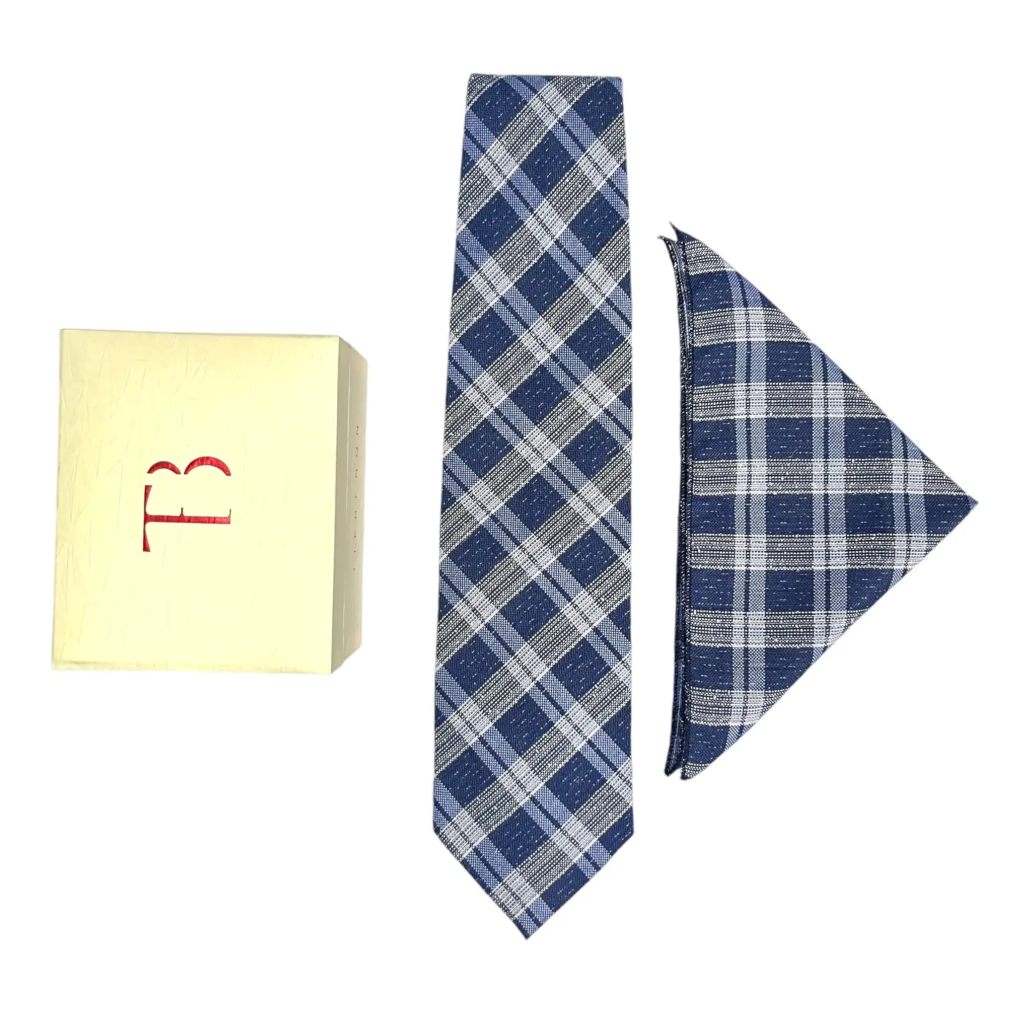 Tie Benon Multi-Color Tartan Plaided Broad Cashmere Tie and Pocket Square Combo