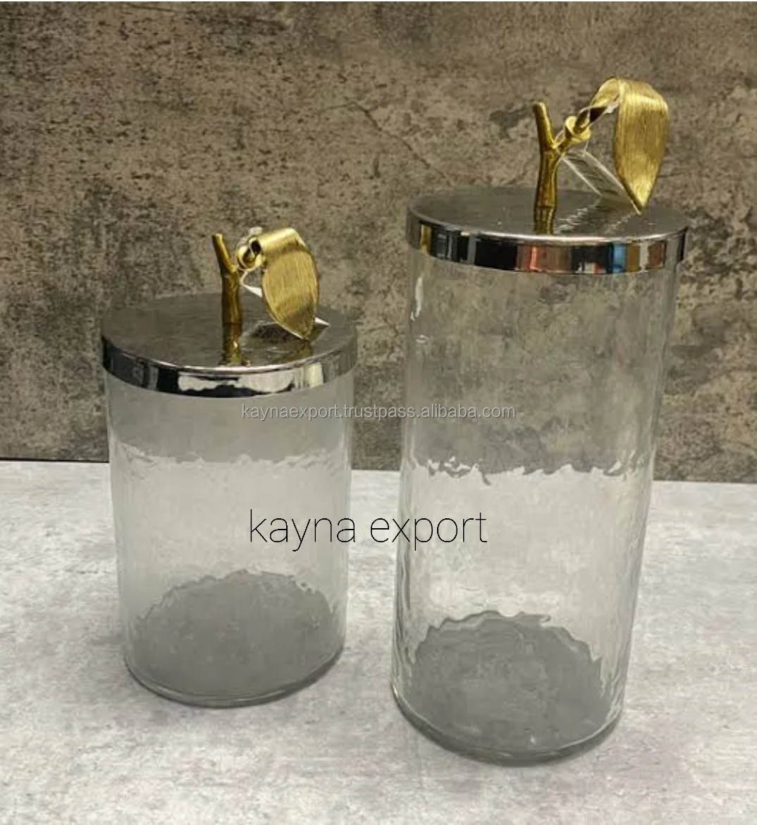 New Collection Luxury Decorative Hammered Glass Gold Leaf Design Fancy Canister Set For