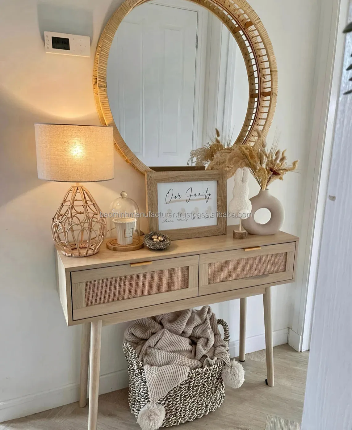 Rattan Console Table with Drawers - Stylish & Eco-friendly