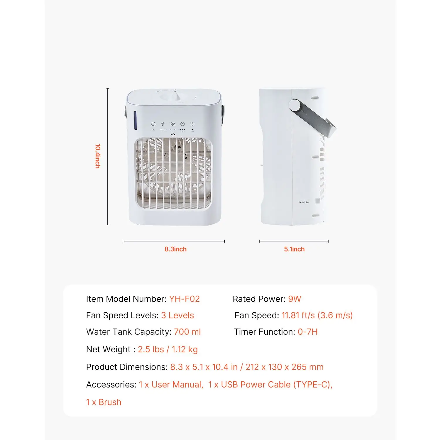 Evaporative Air Cooler, Portable, 4-in-1, 700ml, 0.7H - detail 4