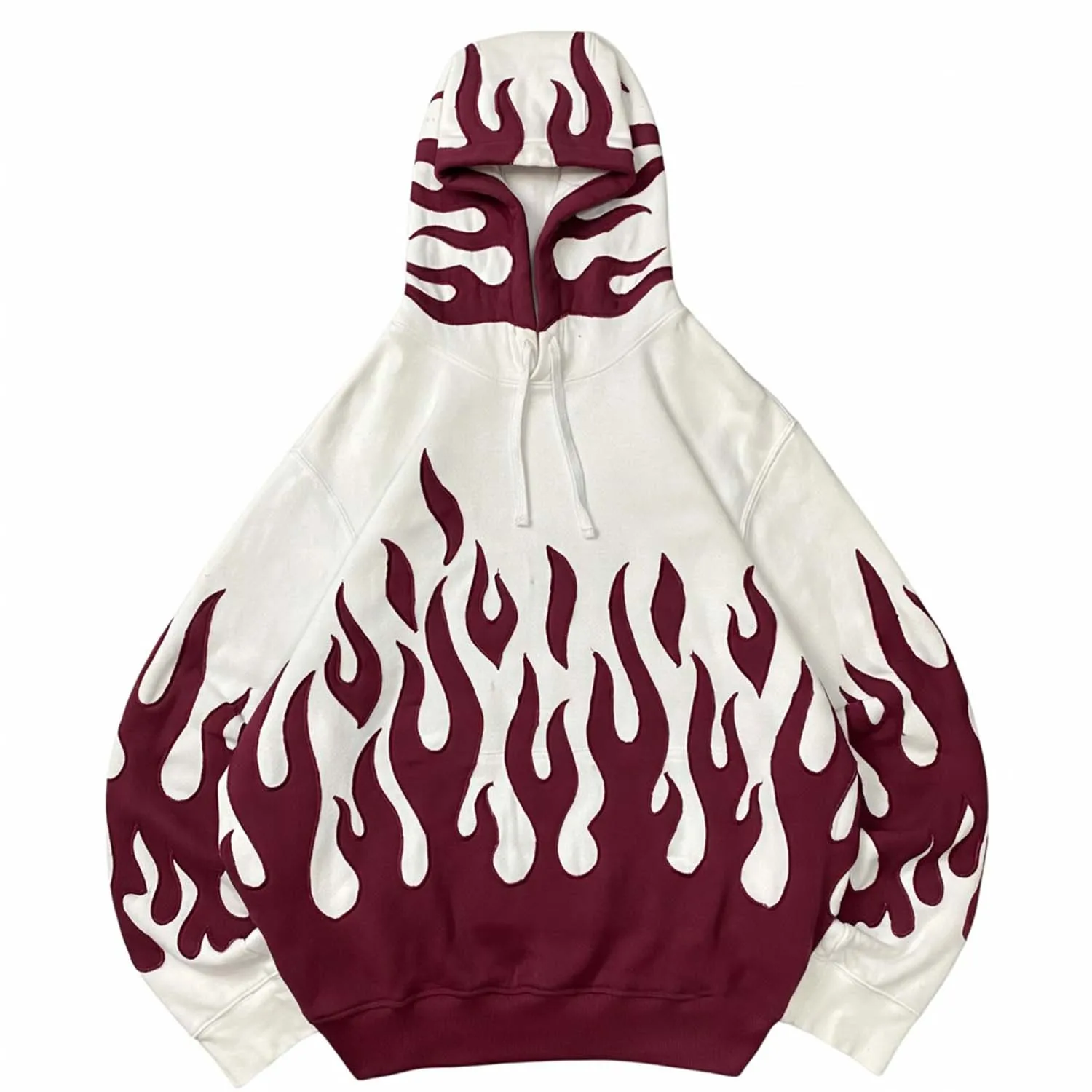 Custom Screen Print Flame Oversized Hoodie Men Streetwear Pullover Contrast Print Loose Fit Heavyweight Hoodie For Streetwear