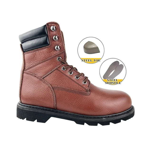 Comfortable Workman Safety Shoes Industrial Workshop 7Inch Split Cow Leather Steel Toe Steel Midsole Rubber Security Shoes 2024