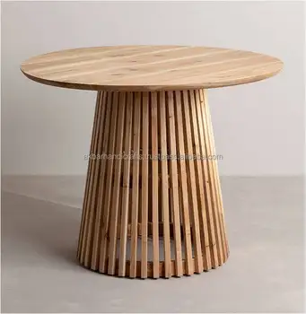 popular style modern natural color solid slatted wood event dining table antique style custom wooden top round dining table