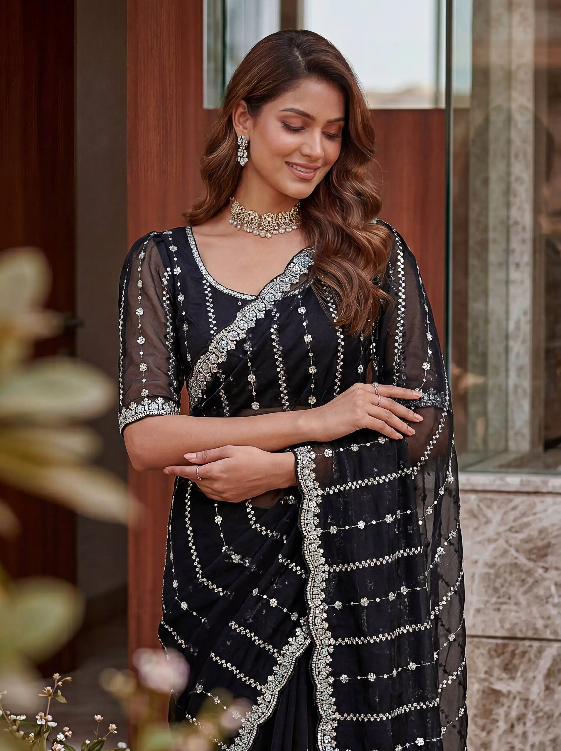 black sequin indian dress Buy Bollywood Model Georgette Black sequins saree in UK, USA and Canada