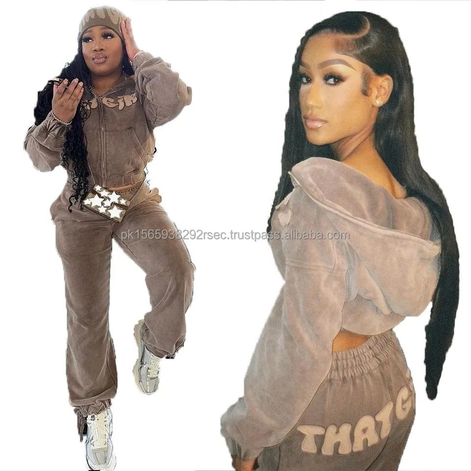 Wholesale Custom Women Distressed Embroidery Patch Tracksuit High