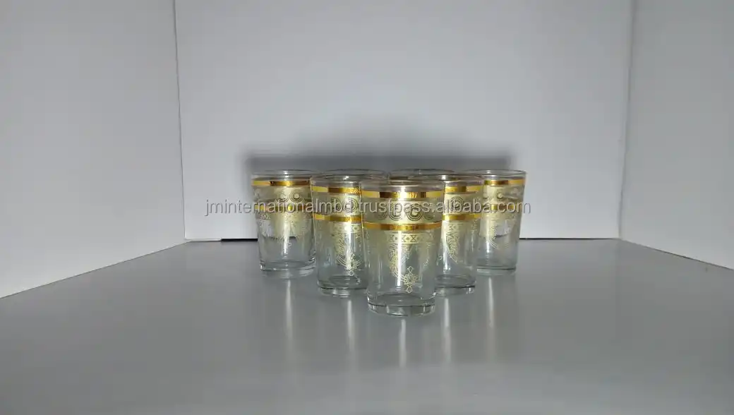 Moroccan Tea Glass Set of 6 Big Gold Shot Glasses Party Shot Glasses With Colorful Print