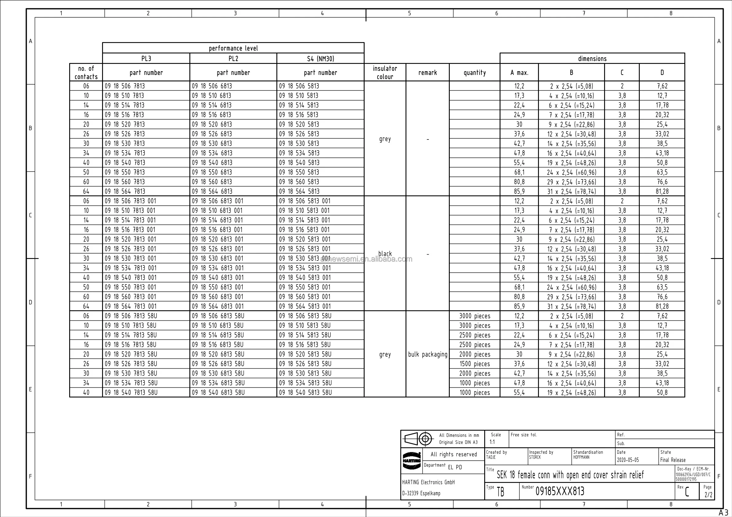 Hot sale Original 9185646813 Connector RCPT 64POS IDC 26-28AWG 64 Position Rectangular Receptacle Connector IDC Gold