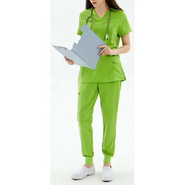 Custom Jogger Hospital Uniform Elastic Pockets Women Nursing Medical