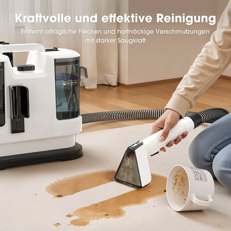 Kraftvolle und effektive Fleckenreinigung auf hellem Teppich