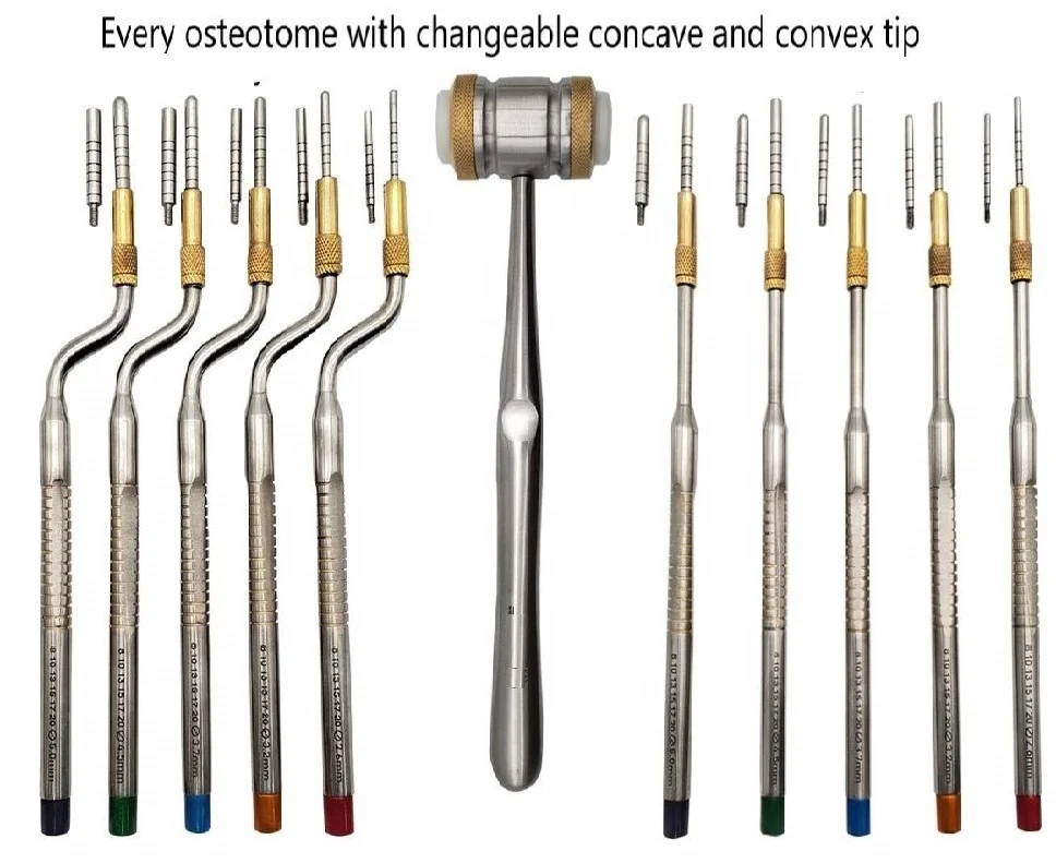 Wholesale Cheap Price Factory Made Rate Dental Implant Sinus Lift Kit Concave Convex Osteotomes Straight 5 Pieces Set